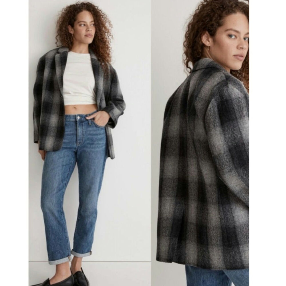 NWT Madewell Oversized Dorset Blazer Jacket Buffalo Check Plaid Boiled Wool XL